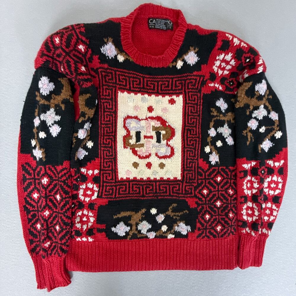 Capezio Handknits Intarsia Santa Face Knit Sweater M